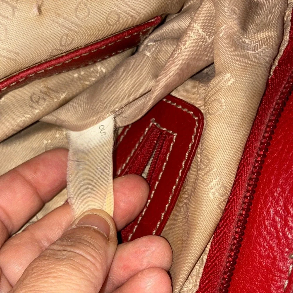 Vintage Tignanello Red Leather Shoulder Bag - Med- Pebbled Zip Top with Hang Tag